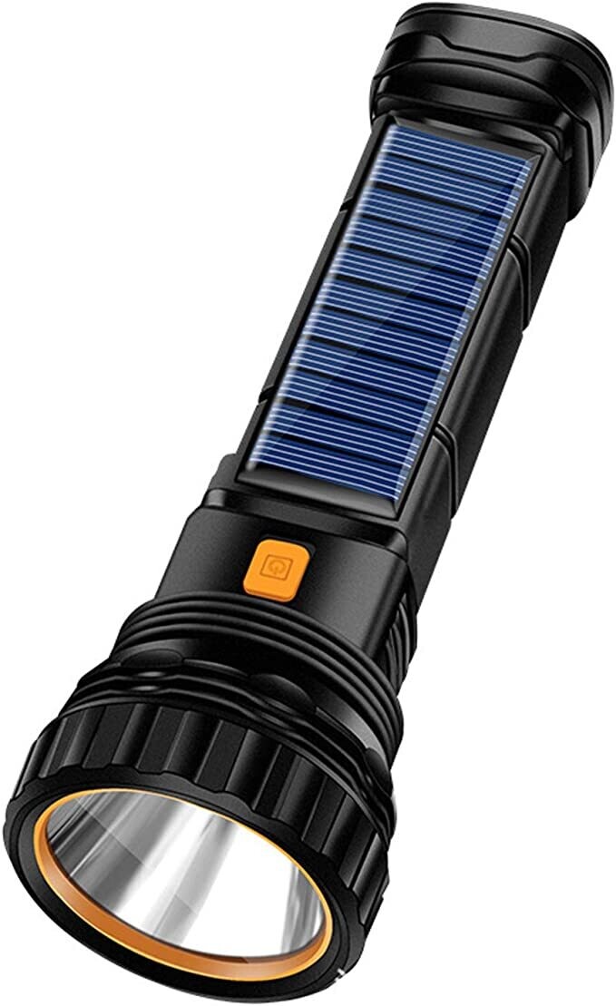 Solar/Rechargeable Multi Function 1000 Lumens LED Flashlight, with Emergency Strobe Light and 1200 Mah Battery, Emergency Power Supply and USB Charging Cable, Fast Charging