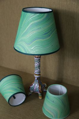 HANDMARBLED PAPER LAMPSHADE - GREEN
