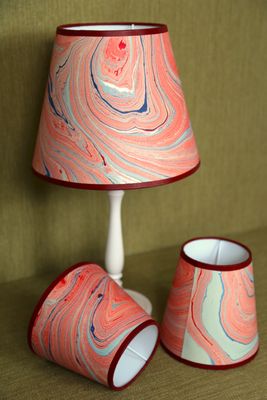 HANDMARBLED PAPER LAMPSHADE - RED & BLUE HANDMARBLED PAPER LAMPSHADE - RED & BLUE