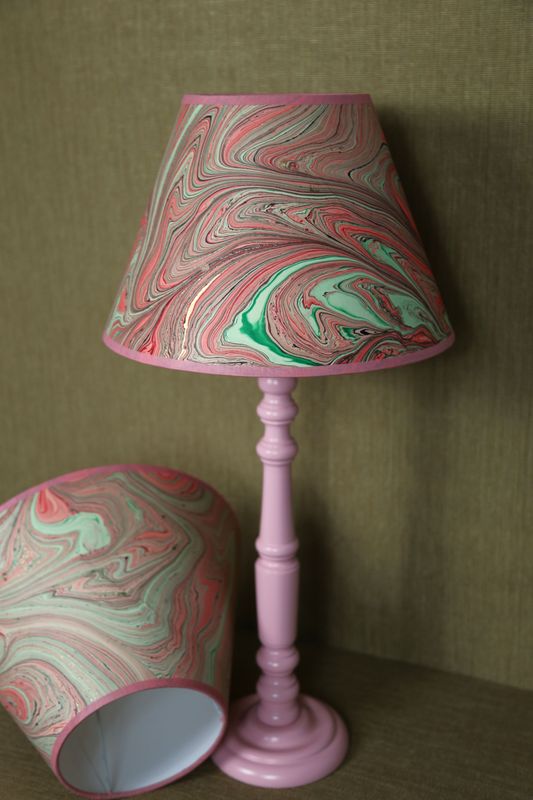 HANDMARBLED PAPER LAMPSHADE - CORAL & MINT