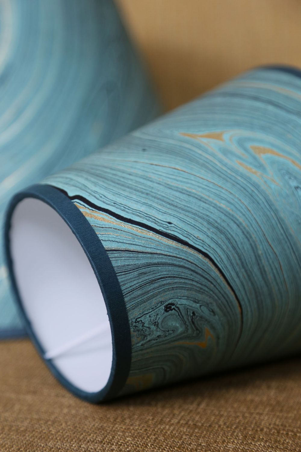 HANDMARBLED PAPER LAMPSHADE - PETROL