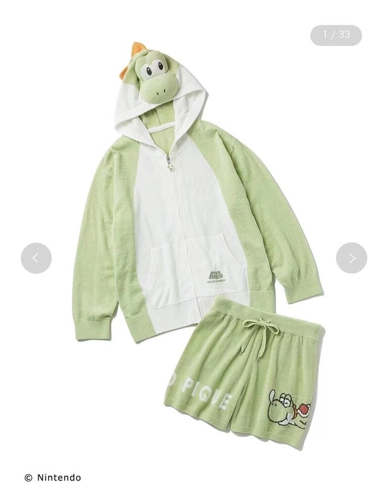 gp小恐龙睡衣套装女款 - 外套+短裤/ GP Dinosaur Pajama Set for Female Jacket &amp; Shorts (3 Variants), colour: 绿色/Green