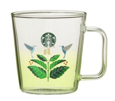 Starbucks星巴克日本限定绿茶手柄玻璃马克杯355ml