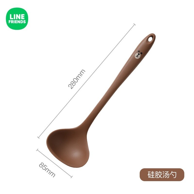 LINE FRIENDS卡通汤勺硅胶饭勺炒菜食品级实用不粘锅汤勺 / Line Friends Food-Grade &amp; Non-Stick Safe Silicone Cooking Spoon, pattern: brown, type: 炖汤硅胶勺 / Silicone Cooking Spoon