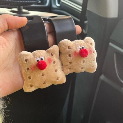 小饼干车载椅背挂钩可爱汽车座椅置物架后排挂钩一对入
