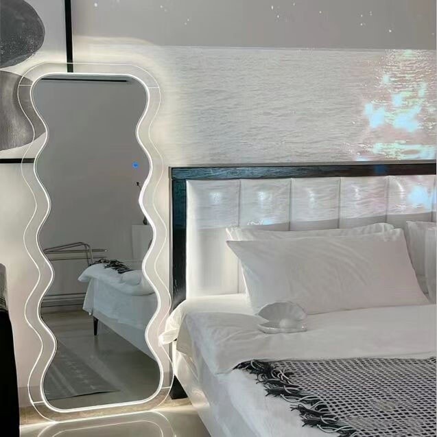 Minimalist Floor Mirror with Rechargeable LED Lights 60x160cm