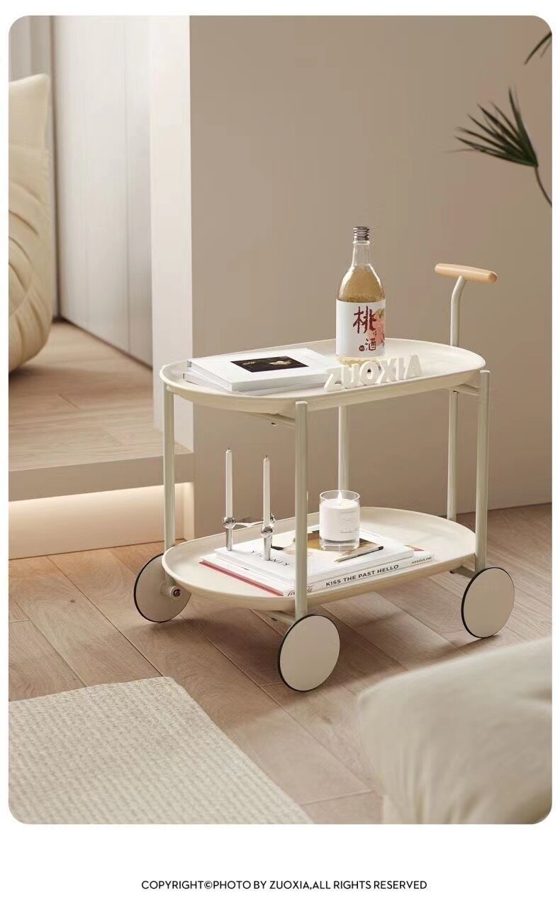 【在途现货】月球小推车奶油风沙发边几简约可移动小户型茶几/ Moon Sofa Side Table with Wheels