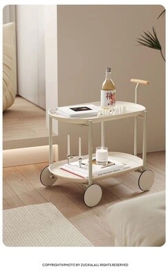 【在途现货】月球小推车奶油风沙发边几简约可移动小户型茶几/ Moon Sofa Side Table with Wheels