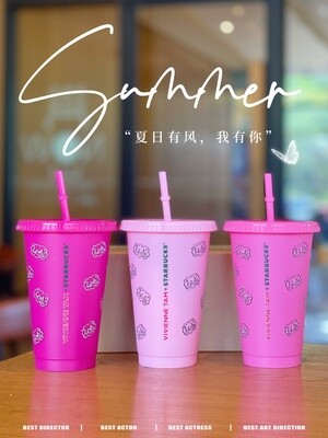 Starbucks X Vivienne星巴克中国夏季多巴胺芭比粉色环保循环吸管杯套装三个入/Summer Collection Pink 3-Pack Reusable Straw Cup Set From China 591ml