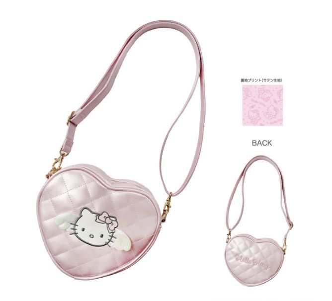 【新品上架】Sanrio三丽鸥90sHello Kitty天使系列 心形手拿斜挎包, colour: 粉色