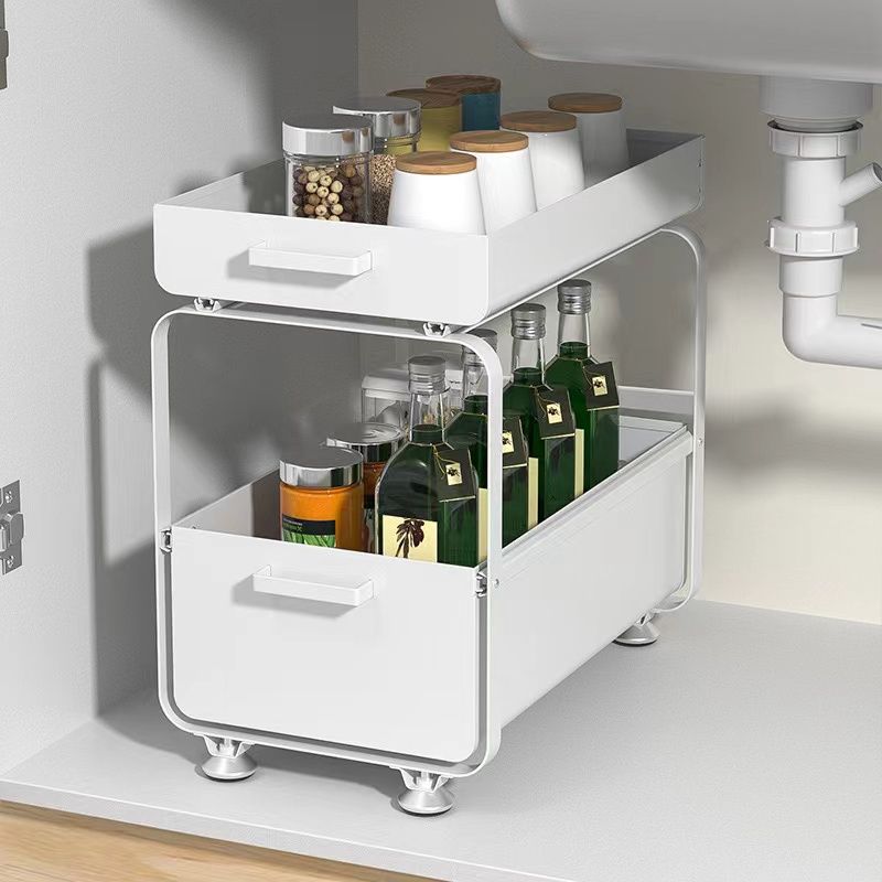【新品上架】厨房下水槽推拉置物架 / Under-Sink Kitchen Sliding Organizer Shelf, color: 白色 / White