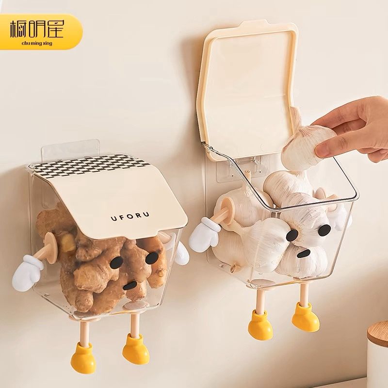 【新品上架】厨房姜蒜收纳盒奶油白站姿款两个装 / White Kitchen Ginger Garlic Standing Storage Box （2-Pack）