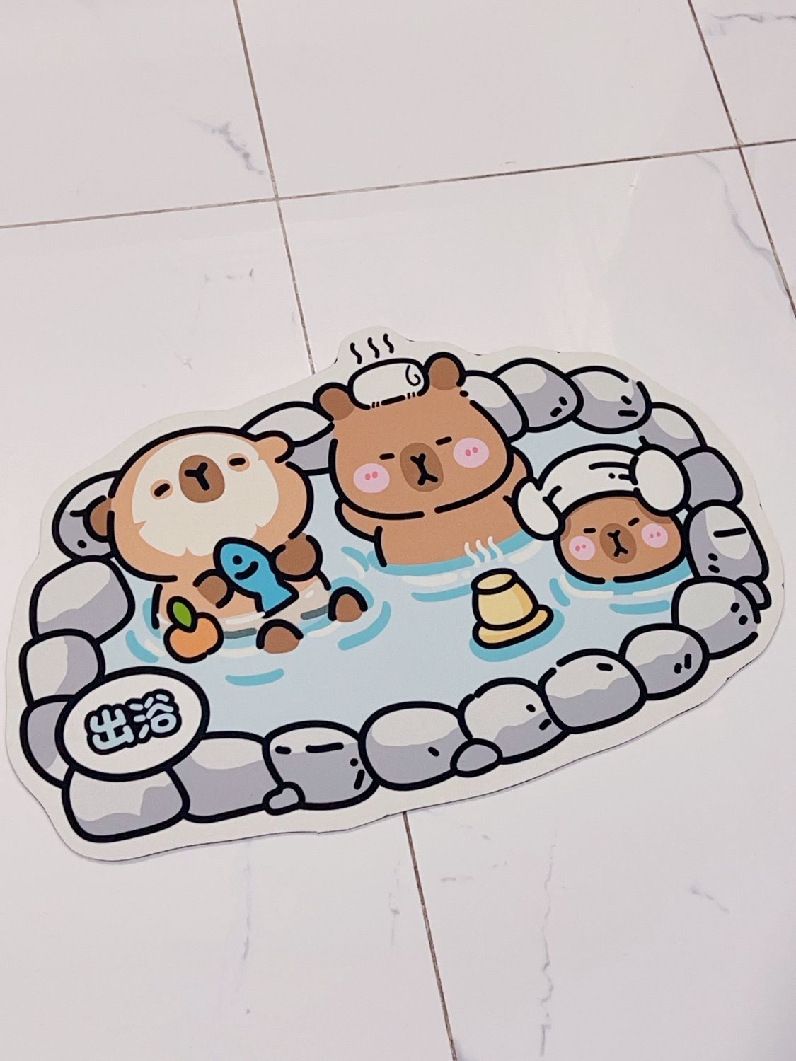 卡通卫生间浴室地垫三只卡皮巴拉出浴, size: 40*60cm