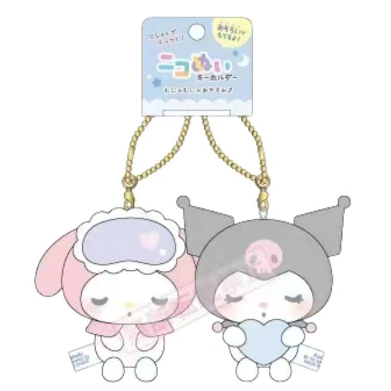 【不保单10月预订】Sanrio三丽鸥Crux甜梦睡衣贴贴挂件 美乐蒂Melody&amp;库洛米Kuromi / Melody &amp; Kuromi Sweet Dream Pajamas Sticky Series Keychain By SANRIO x CRUX