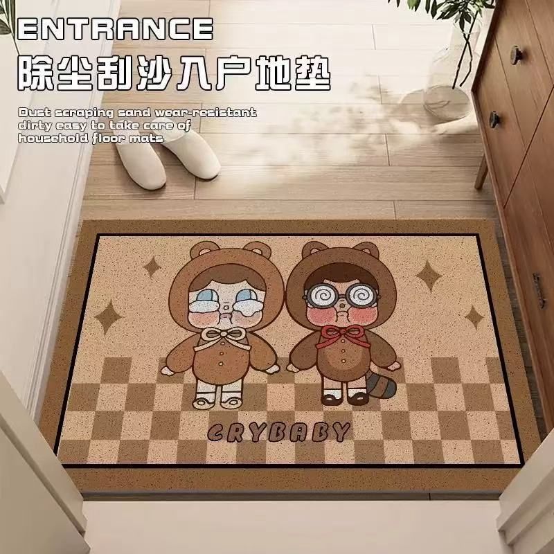 【在途现货】家用丝圈入户地垫50*80cm哭娃系列, pattern: 咖色格子