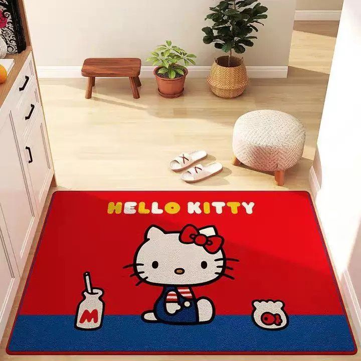 【在途现货】家用丝圈入户地垫红色kt猫