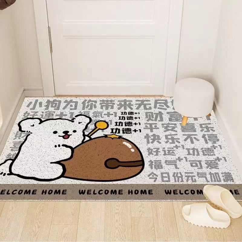 【新品上架】家用丝圈入户地垫60*90cm 线条小狗系列 / Maltese Scraper Doormat, pattern: 木鱼狗/Wooden Fish