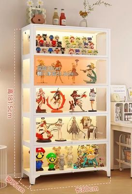 【在途现货】三面玻璃铁皮防尘展示柜 5层80cm长 / 5-Tier Glass &amp; Steel Display Shelf 80cm