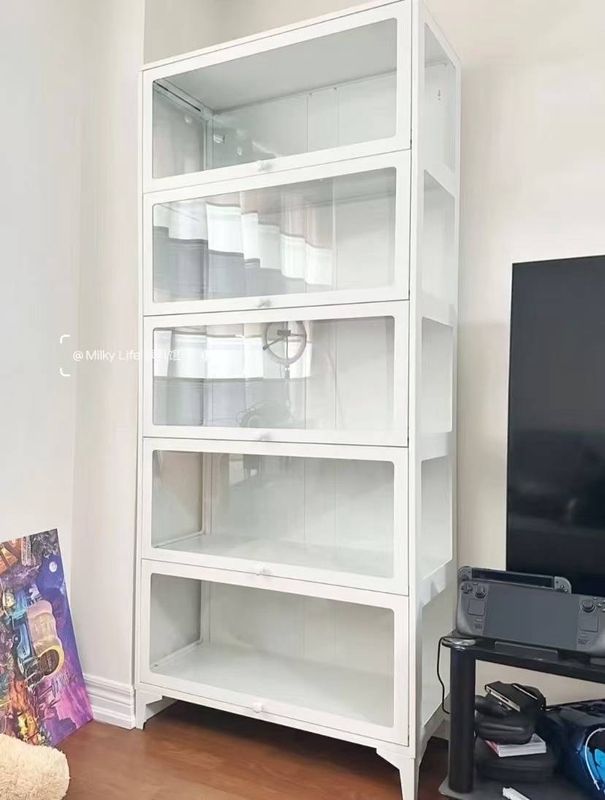 三面玻璃铁皮防尘展示柜 5层80cm长 / 5-Tier Glass &amp; Steel Display Shelf 80cm
