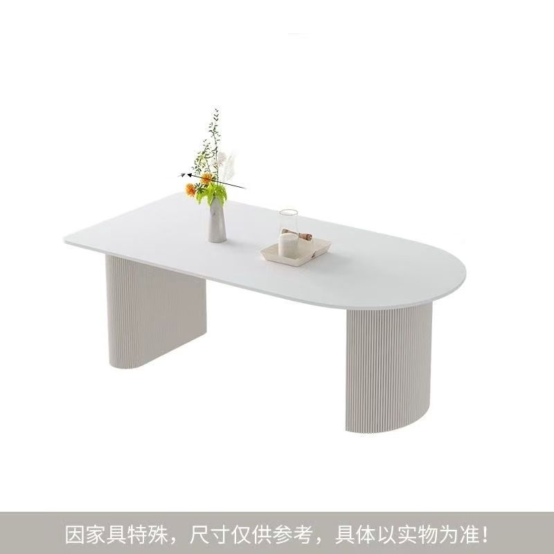 【在途现货】奶油风大理石纹岩板餐桌靠墙半圆款, size: 1.4m