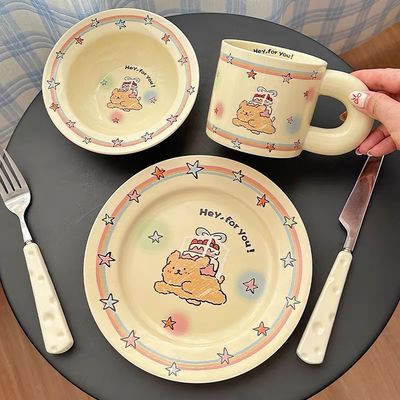 【在途现货】陶瓷餐具套装可爱小狗三件套（不含刀叉）/【Incoming】Puppy Ceramic Dining Set 3 pieces （Knife and Fork Not Included）
