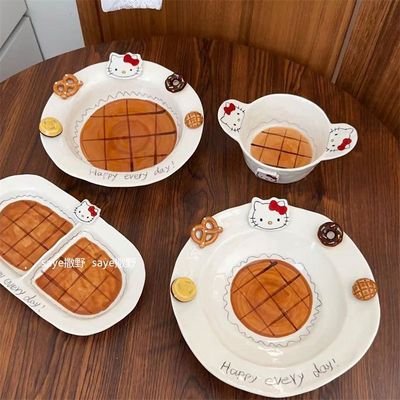 【在途现货】可爱浮雕面包系列 Kitty餐具四件套 / 【Incoming】Embossed Bread Series Hello Kitty Dining Set 4 pieces