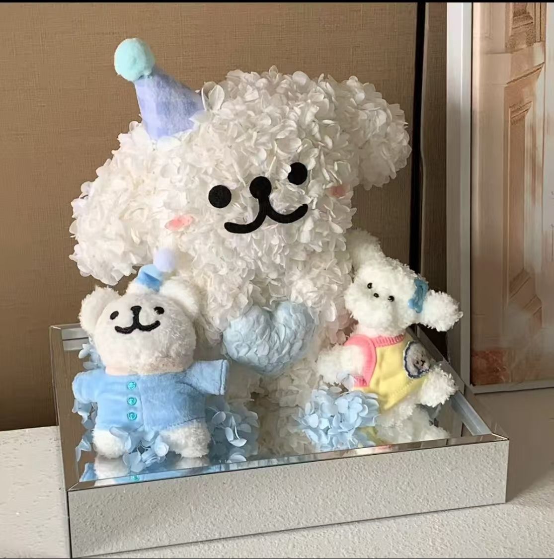 【在途现货】告白礼物白色线条小狗永生花摆件