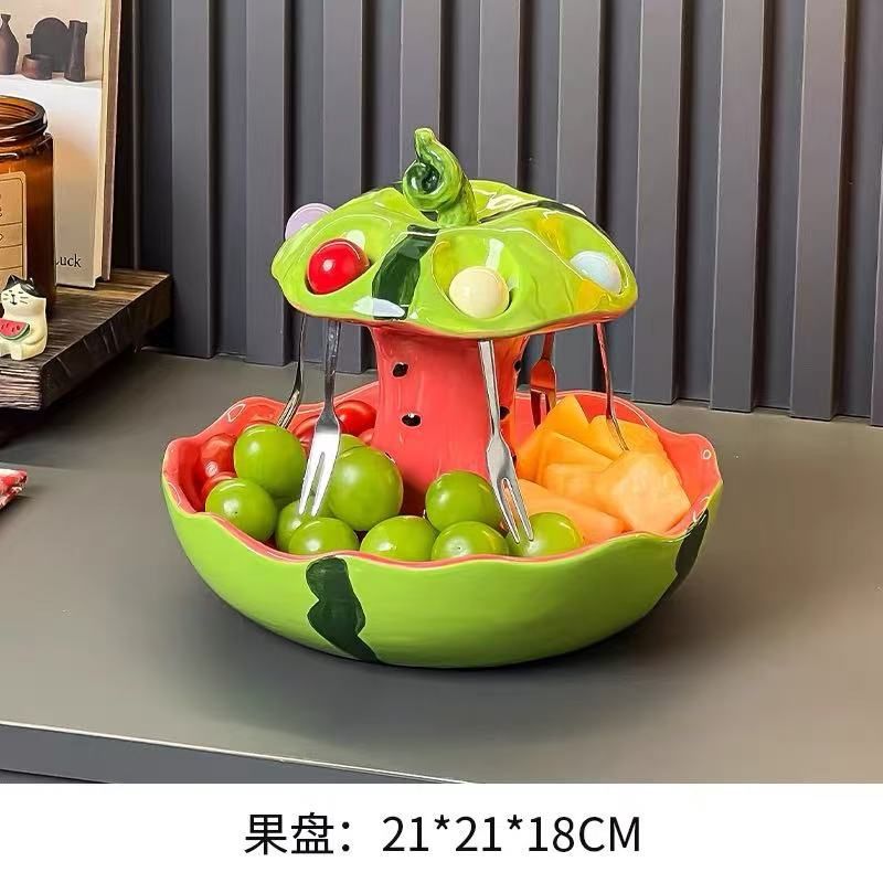 【在途现货】西瓜心水果盘+不锈钢水果叉