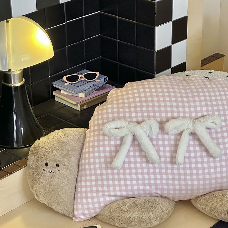 【在途现货】异形格子抱枕 粉色/ Cute Tie Bow Pillow Pink