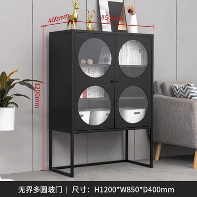 【新品上架】多圆落地收纳柜 双开门黑色/ Multi-tier floor storage cabinet Black