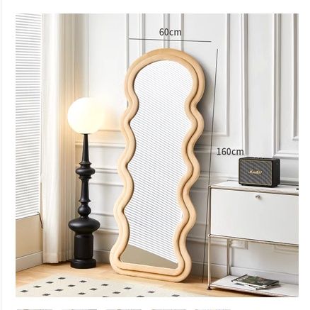 【人气现货】丝绒波浪全身镜 170cm*70cm 多色入 送可站立支架 / Velvet Wave Full-Length Floor Mirror 170x70cm （With Floor Stand）, color: 奶茶色/Beige