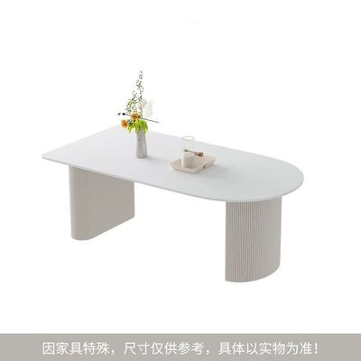 奶油风大理石纹岩板餐桌靠墙半圆款/ Creamy Marble Dinning Table Half Circle
