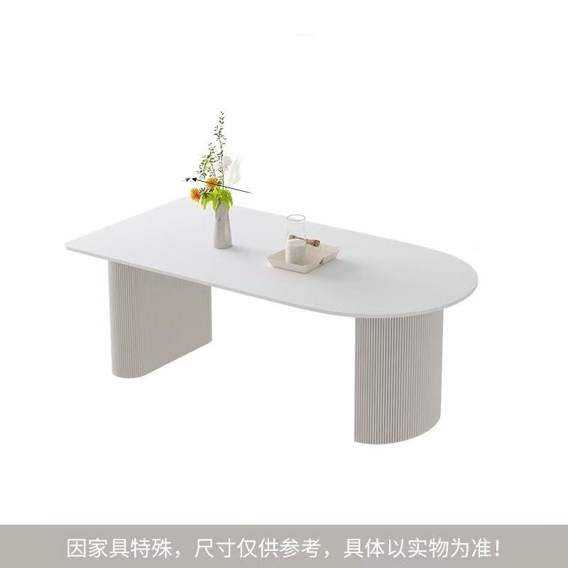 奶油风大理石纹岩板餐桌靠墙半圆款/ Creamy Marble Dinning Table Half Circle