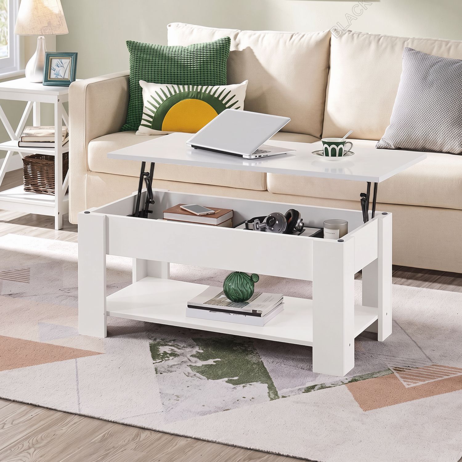 White Adjustable Height Folding Coffee Table