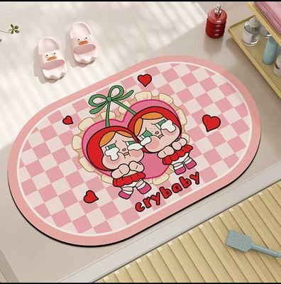 【新品上架】卡通卫生间浴室硅藻泥地垫50*80cm 哭娃樱桃红 / Bath Mat 50*80cm Cherry Crybaby