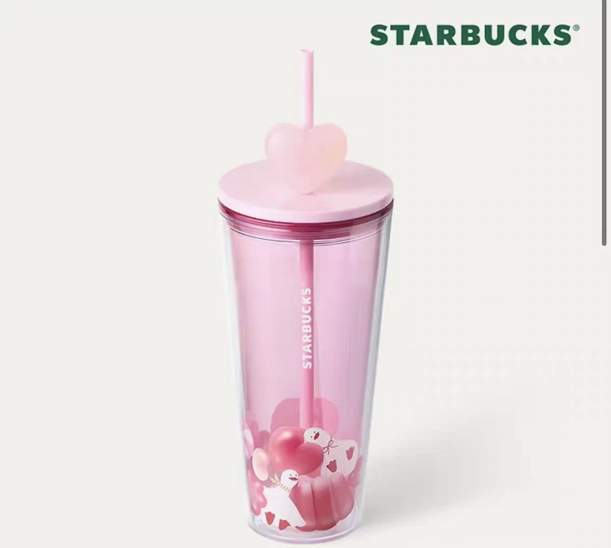 【新品上架】Starbucks星巴克 X Jellyduck26年情人节系列 粉色塑料吸管杯/ Valentine's Series Pink Straw Cup By Starbucks