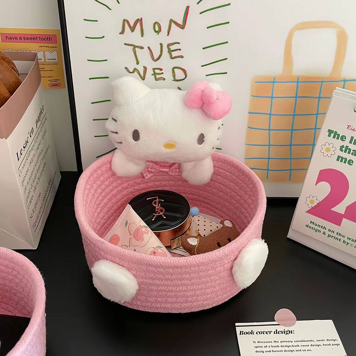 【新品上架】Kitty针织桌面收纳筐Kitty Knitted Desktop Storage Basket Hello Kitty Ceramic Bowl (with Lid)