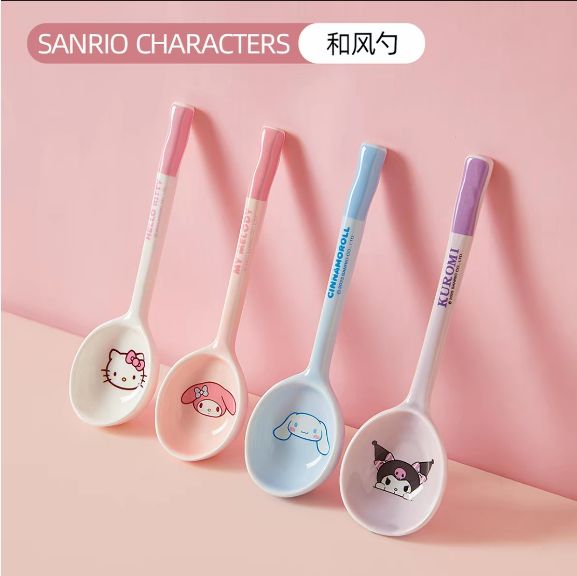 【新品上架】三丽鸥和风勺陶瓷喝汤全家福4个装Sanrio Japanese-Style Ceramic Soup Spoon Set of 4 (Family Set) By SANRIO