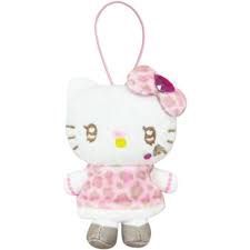 Sanrio三丽鸥豹纹黑皮弹力绳Kitty挂件 粉豹纹Kitty /Sanrio Leopard Black Elastic Rope Hello Kitty Keychain Pink Leopard Kitty