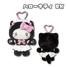 Sanrio三丽鸥猫咪女仆Kitty毛绒挂件 爱心扣黑猫 / Sanrio Cat Maid Hello Kitty Plush Keychain Heart Clip Black Cat