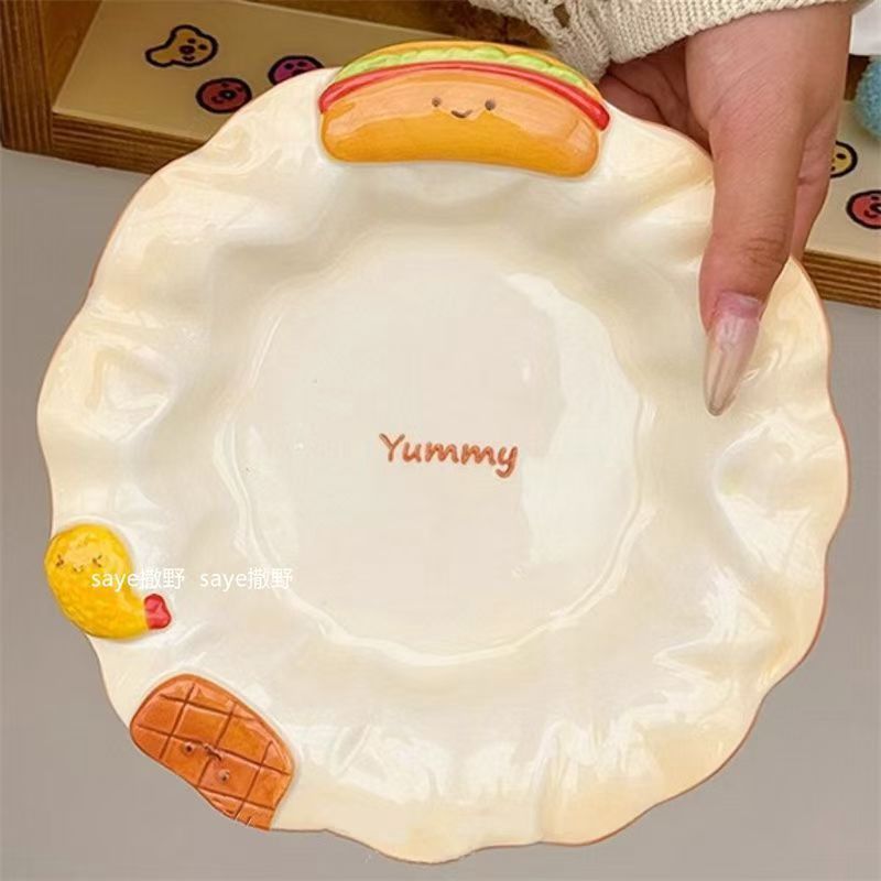 【在途现货】可爱浮雕汉堡系列 8寸圆盘/  Cute Hamburger Series Tableware Plate
