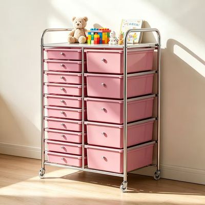 【在途现货】塑料收纳抽屉车粉色抽屉15抽/  Shelf Cart Organizer 15 Drawers Pink