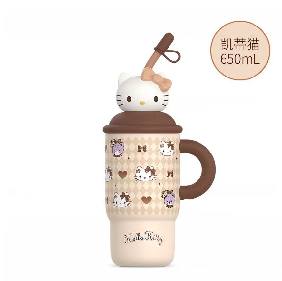 HELLO KITTY棕闪闪系列奶茶冰霸保温杯/ Hello Kitty Brown Sparkle Series Milk Tea Ice Bully Tumbler