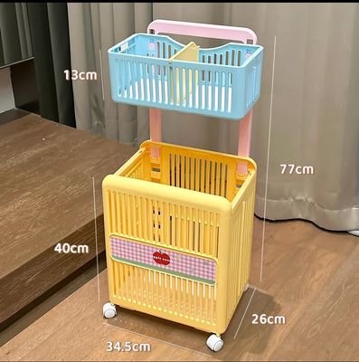 双层分区折叠小推车脏衣篓/ Double-Layer Folding Laundry Cart with Compartments
