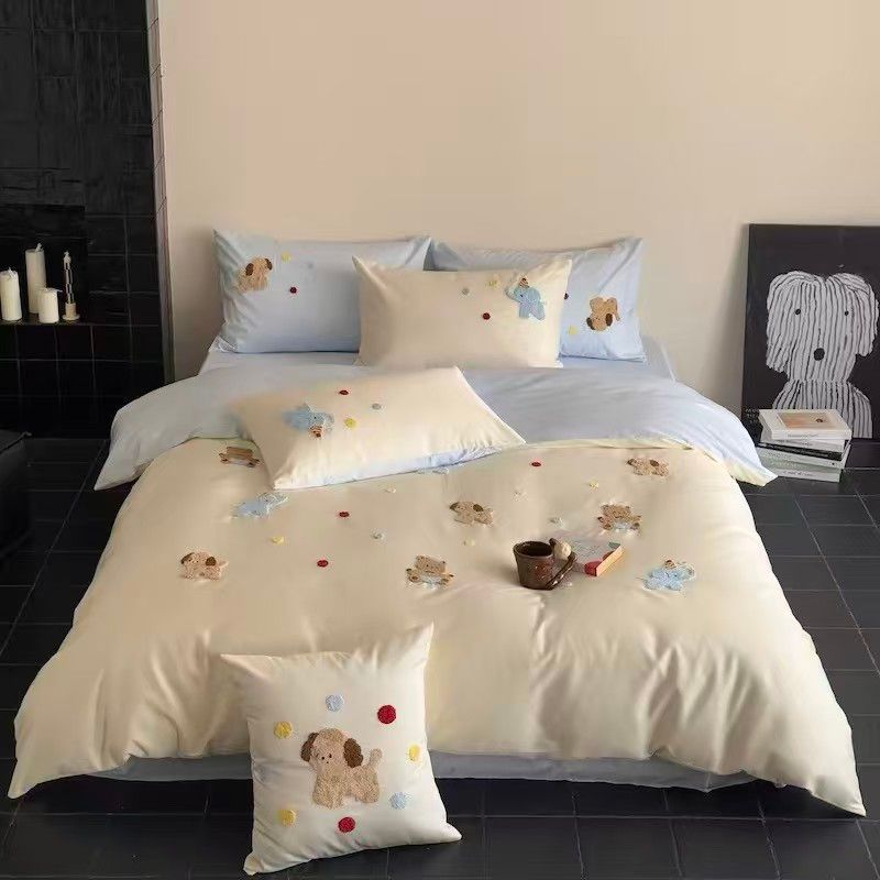 床品日用四件套100支床笠款1.5m/ 100s Cotton 4-Piece Bedding Set – Fitted Sheet Style (Queen), type: 动物乐园/ Animal Paradise