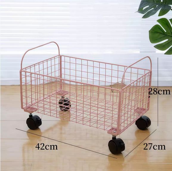 移动台下收纳筐粉色42*27*28cm/ Rolling Under-Desk Storage Basket – Pink (42×27×28cm)
