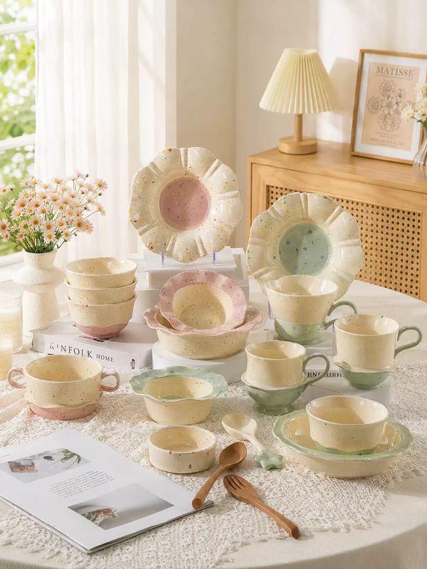 KAWASHIMA Ruffle Edge Ink Splash Breakfast Mug - Pink