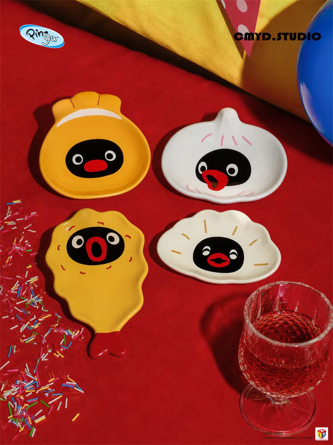 Pingu Fried Shrimp Lucky Bag Ceramic Dipping Dish Set of 4