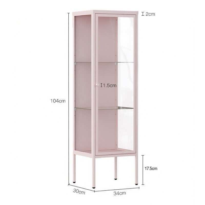 3-Tier Iron Storage Cabinet with Glass Doors Light Pink