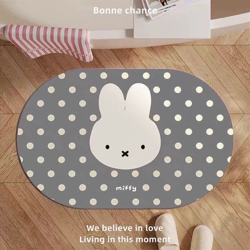 Miffy Polka Dot Diatomite Bath Mat - Korean Style - Grey